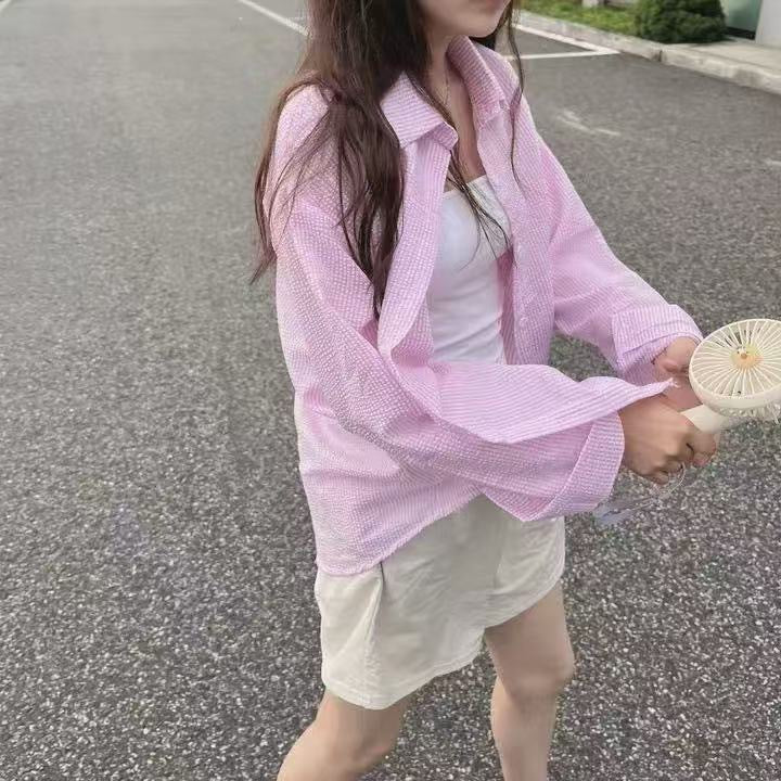 Women's Pink Striped Shirt - Casual Chic Button-Up Top