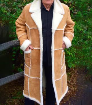 Men’s Stitching Pocket Leather Fur Long Coat