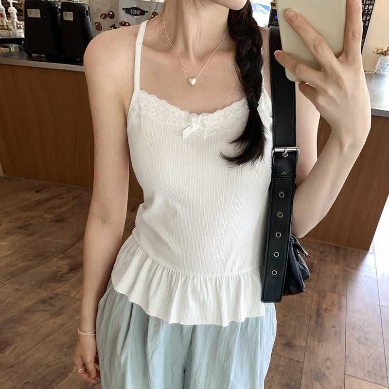 White Lace Ruffled Sling Top - Sweet & Spicy Summer Seaside Style
