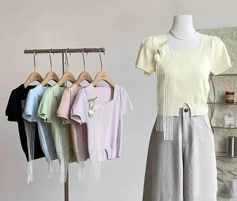 2025 Summer French Pure Desire Knit Flower Top