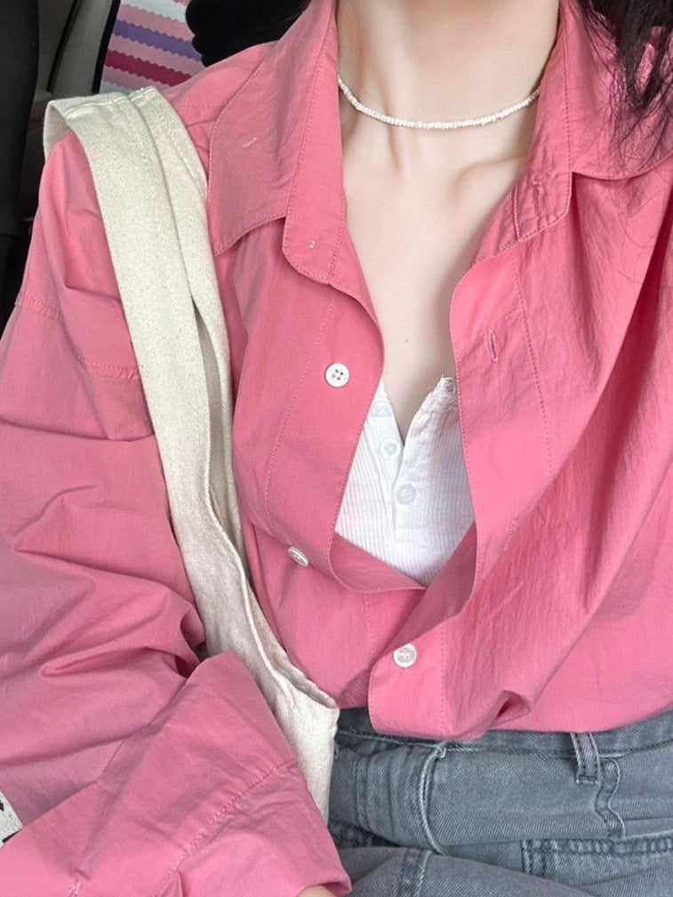 Women's French Pink Long-Sleeved Sun-Proof Shirt - Lightweight, Elegant UV Protection