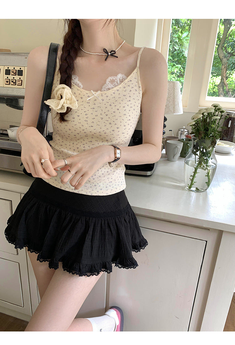 Women's Pure Cotton Lace Bow Small Floral Sling - Unique & Exquisite Summer Camisole