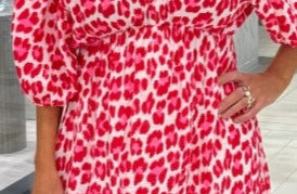 Women's Printed Deep V-Neck Three-Quarter Sleeve Waist Tie Loose-Fit Dress