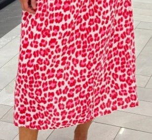 Women's Printed Deep V-Neck Three-Quarter Sleeve Waist Tie Loose-Fit Dress