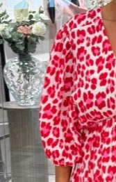 Women's Printed Deep V-Neck Three-Quarter Sleeve Waist Tie Loose-Fit Dress