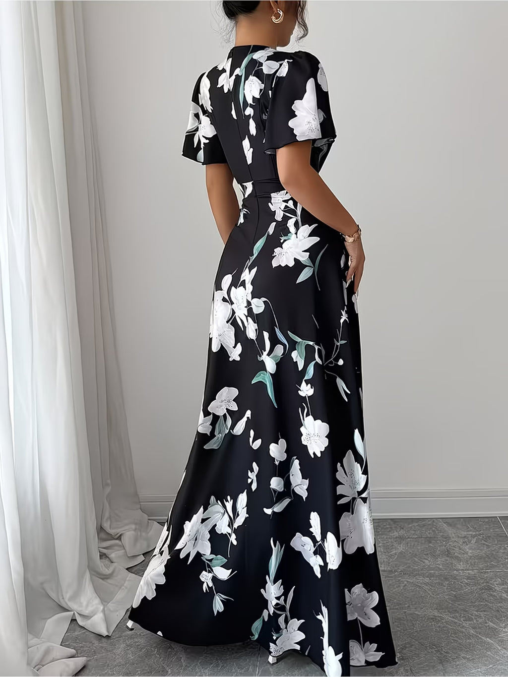 Women's Short-Sleeve Printed Beach Maxi Dress for Summer