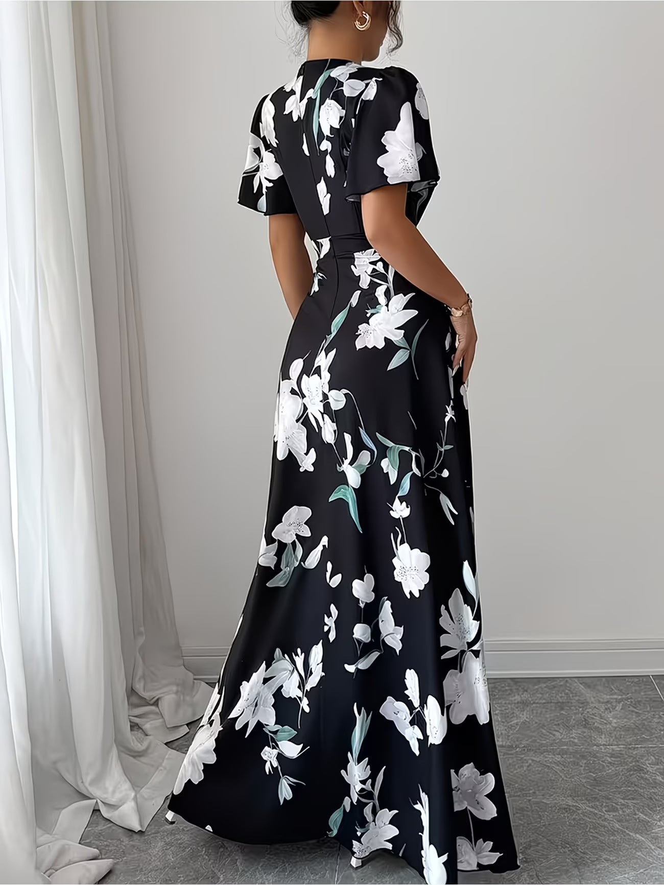 Women's Short-Sleeve Printed Beach Maxi Dress for Summer