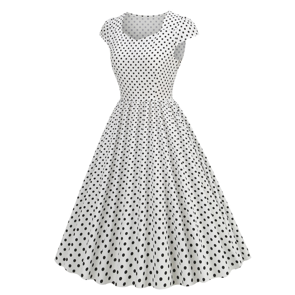 Women Wave Point Black Polka Dots Dress