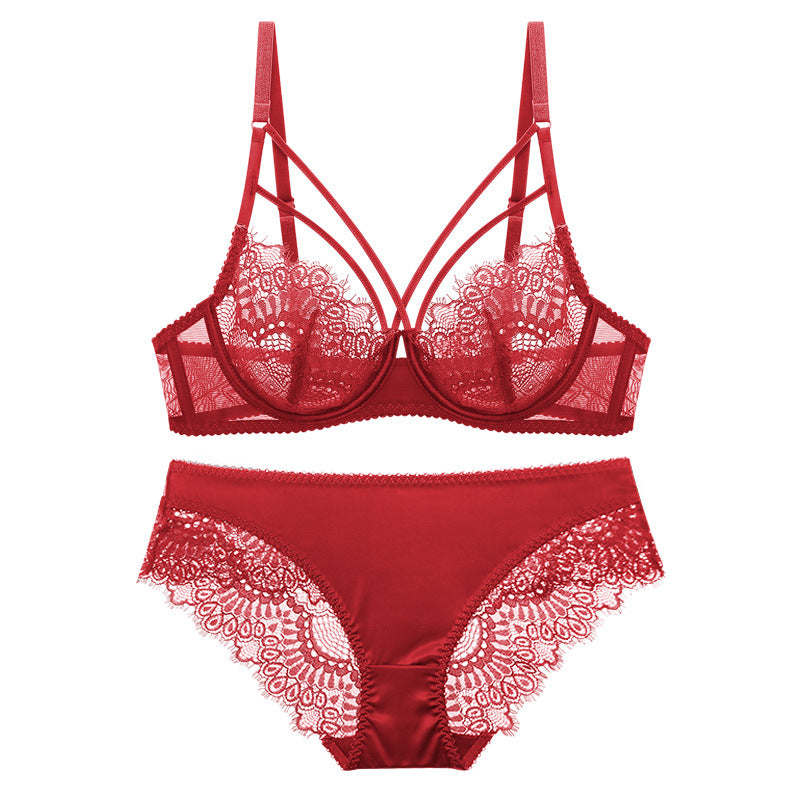Women lace large size bra set ultra-thin beautiful breasts beautiful back thin strap big breast women's underwear bra