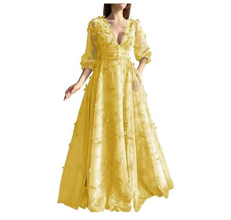 Luxury French Green Evening Dress for Women – Elegant Niche Banquet Gown, High-End Birthday Host Dress