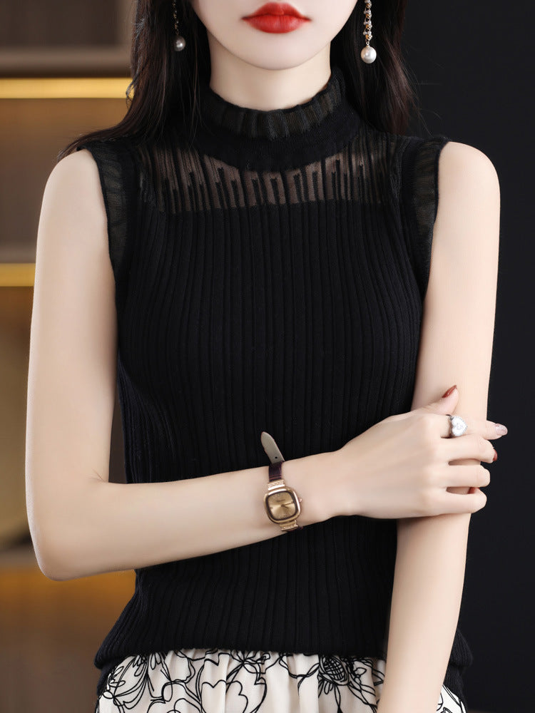 Elegant Ruffled Lace Sleeveless Camisole Top - Women's Hollow Out Bottoming Shirt