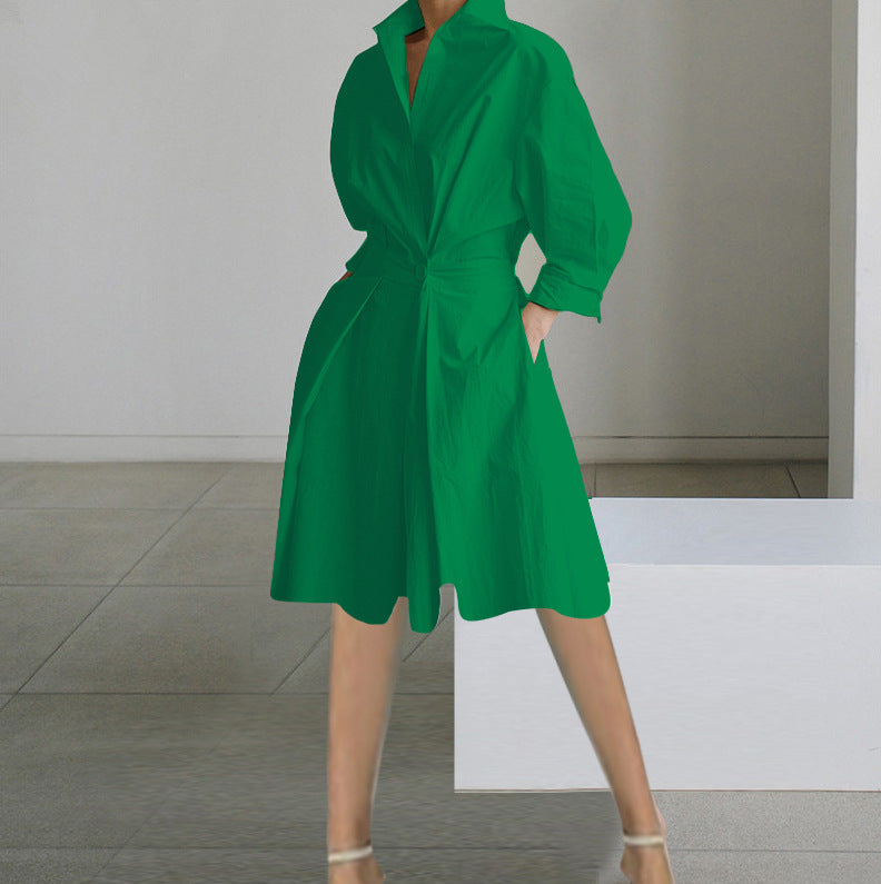 Autumn Elegance: Women's Long-Sleeved V-Neck Printed Mid-Length Dress