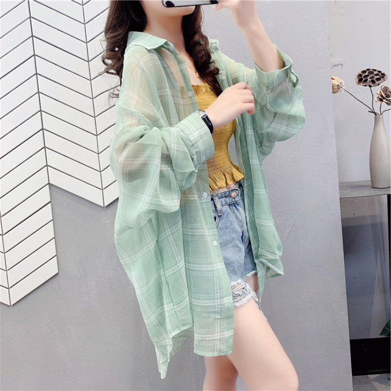 Women's Long Sleeve Mid-Length Plaid Shirt - Light & Breezy Sun Layer