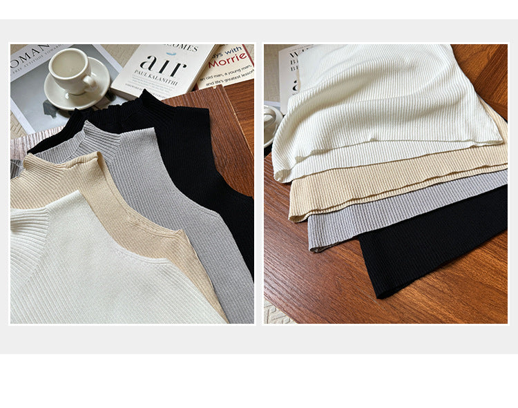 Chic Solid Color Half-High Collar Sleeveless Knitted Vest - Elegant Slim Fit Summer Innerwear for Women