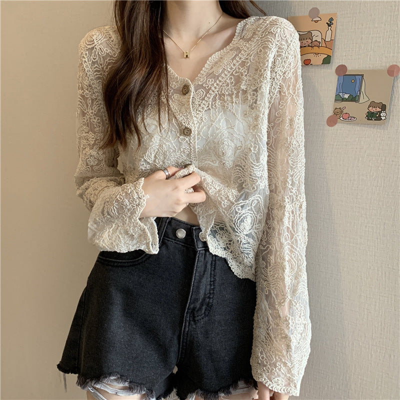 Summer Mesh Lace Hollow Blouse Shawl - Lightweight & Stylish Cover-Up