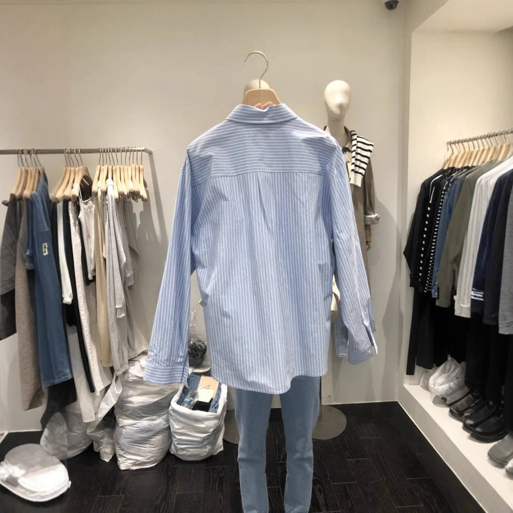 Women's Button-Down Striped Shirt - Long Sleeve, Loose Fit with Slim Silhouette