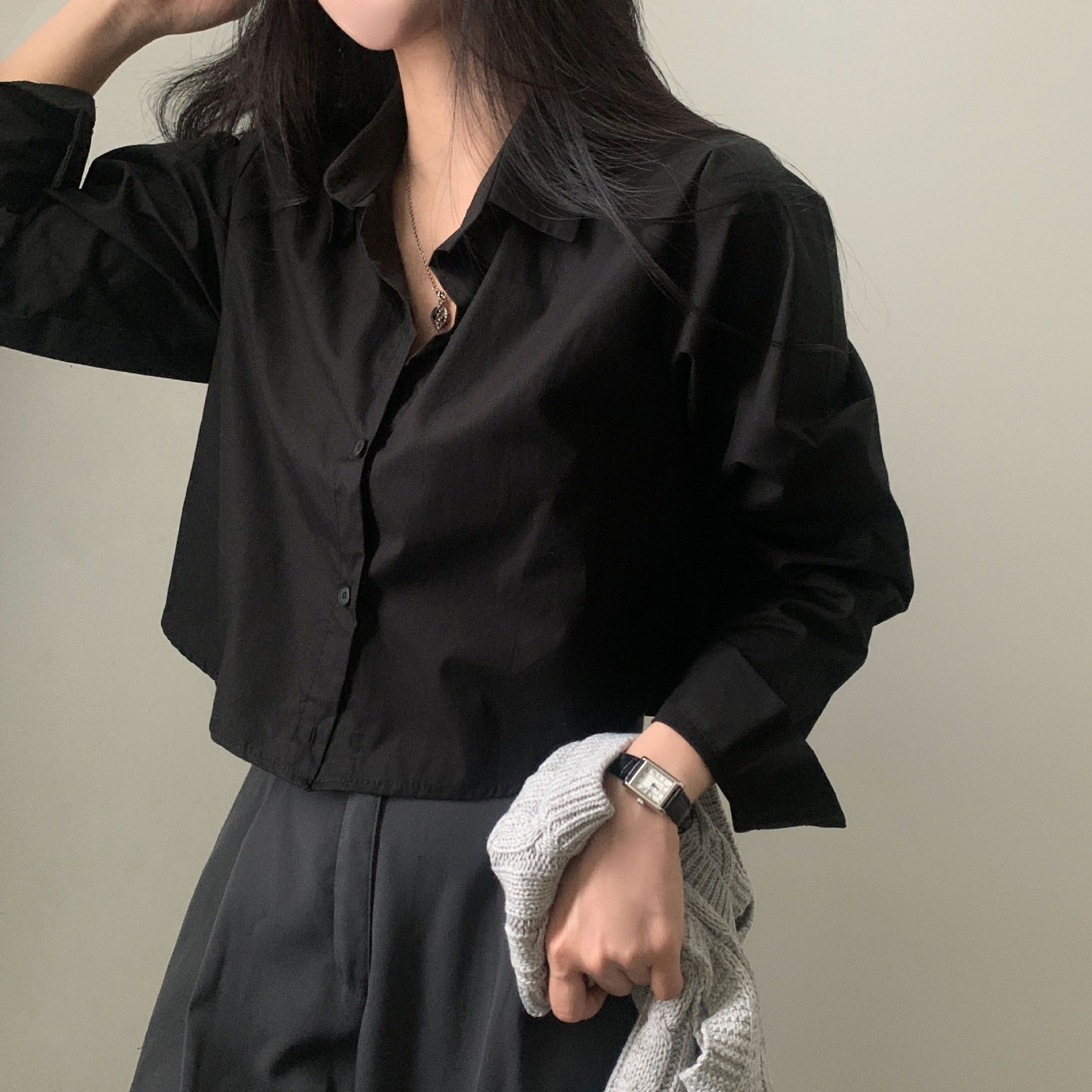 Basic Long Sleeve Short Shirt - Women's Spring & Autumn Bottoming Layer