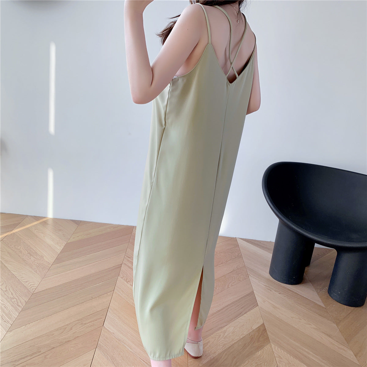 2025 Summer Trend - Women's Black Suspender Chiffon Layered Skirt Dress