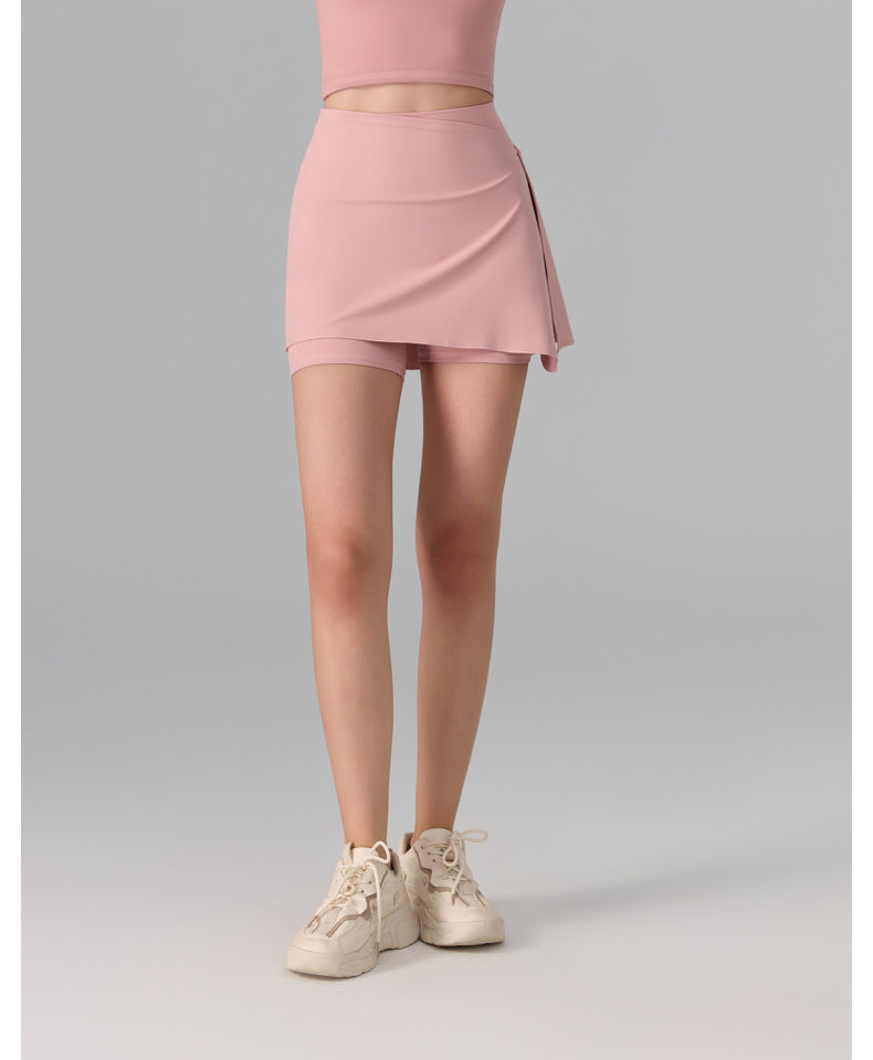 Women's Two-Piece Sports Skirt with Built-In Nude Shorts - Anti-Exposure, Antibacterial, Yoga & Running Fitness Skort
