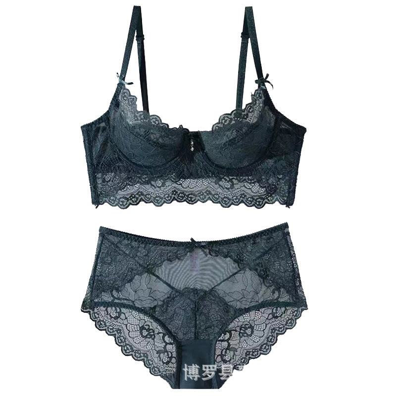 Women Beautiful Breasts, Large Size, Push-Up, Big Breasts, Small and Small, Thin Bra Set