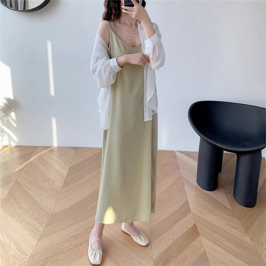 2025 Summer Trend - Women's Black Suspender Chiffon Layered Skirt Dress