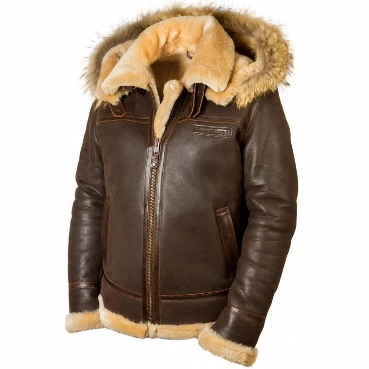 Men’s Red Hooded Zipper PU Leather Jacket