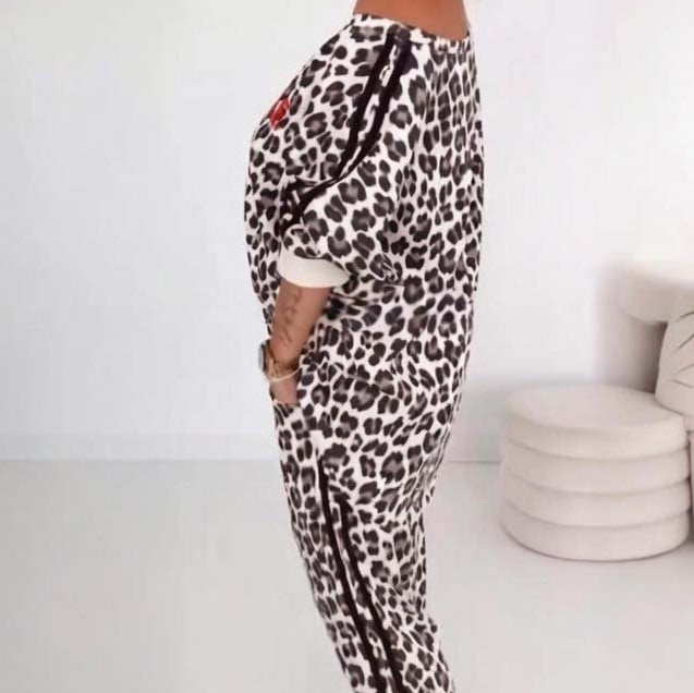 Women's Casual Leopard Print Two-Piece Commuter Outfit Set