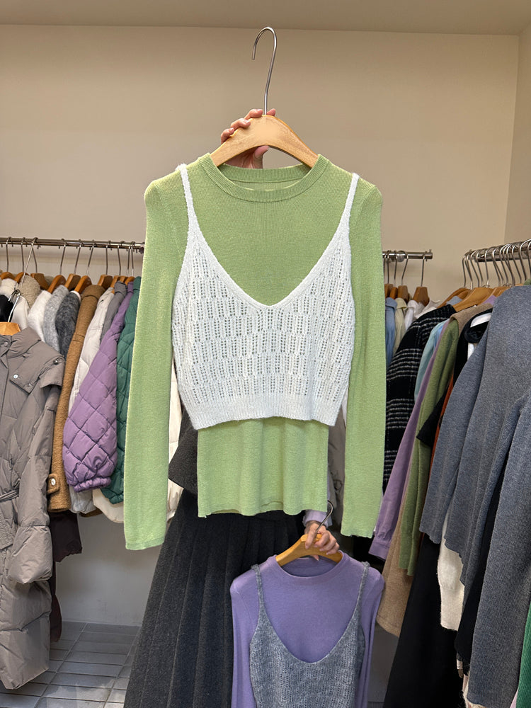 Spring New Slim Short Knitted Suspender Top - Simple, Versatile, and Stylish