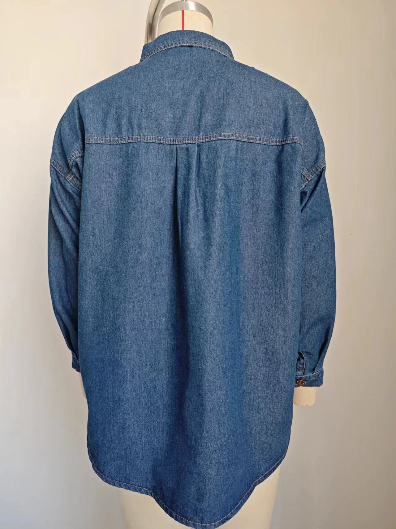 Women's Light Wash Slim Fit Denim Shirt - Long Sleeve Lightweight Casual Top | Cross-Border Fashion