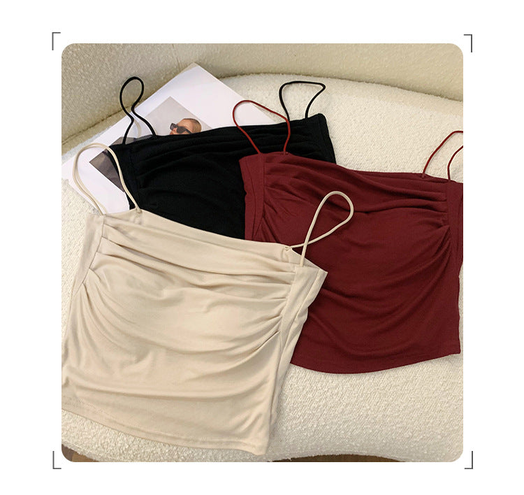 Women's Seaside Summer Sling Top with Chest Pad & Pleated Design - Unique Red