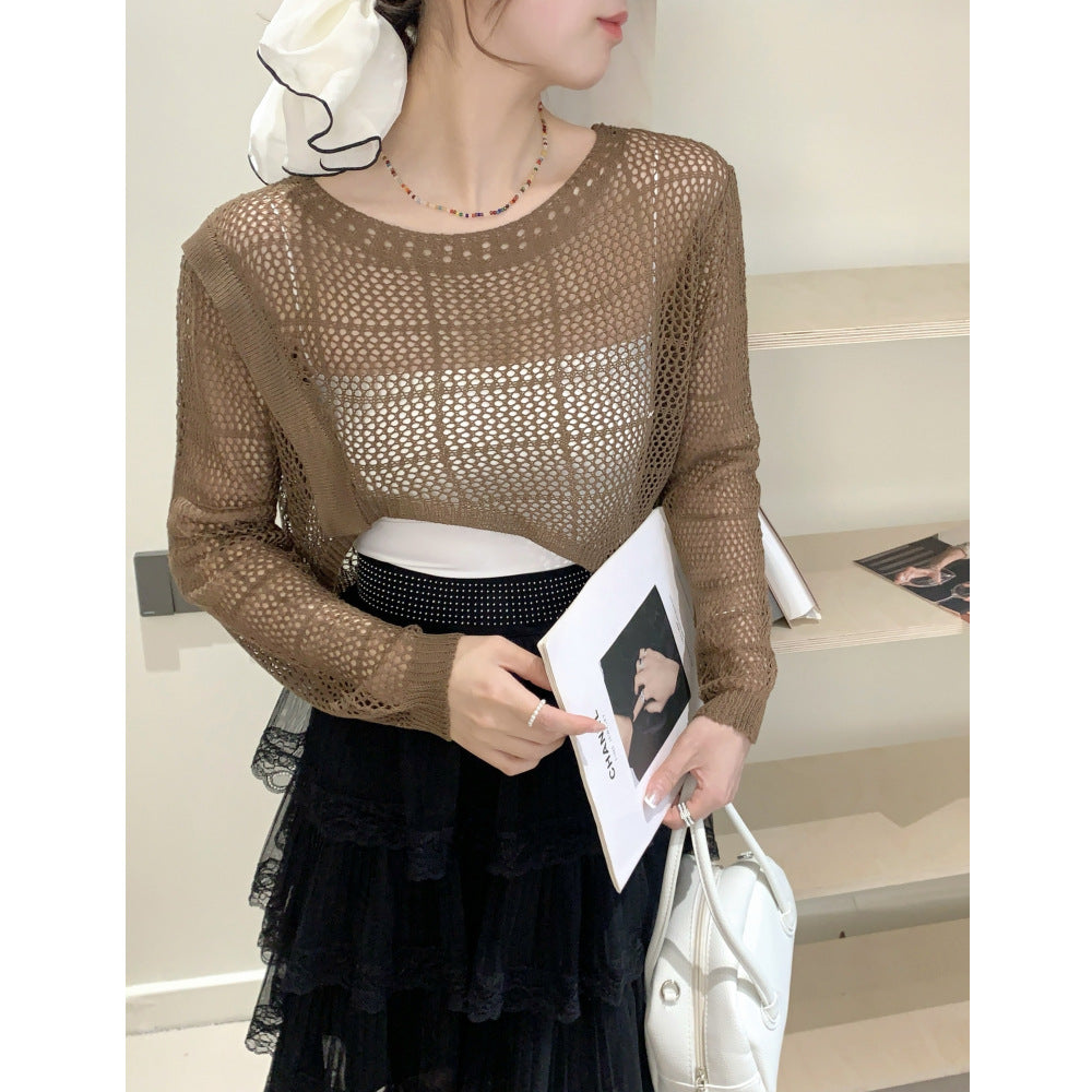 2025 New Women's Irregular Knit Cardigan - Hollow Out Long-Sleeve Sweater for Spring & Autumn
