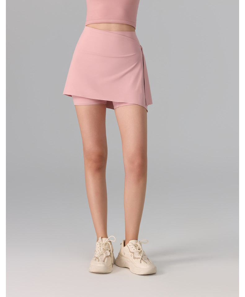 Women's Two-Piece Sports Skirt with Built-In Nude Shorts - Anti-Exposure, Antibacterial, Yoga & Running Fitness Skort