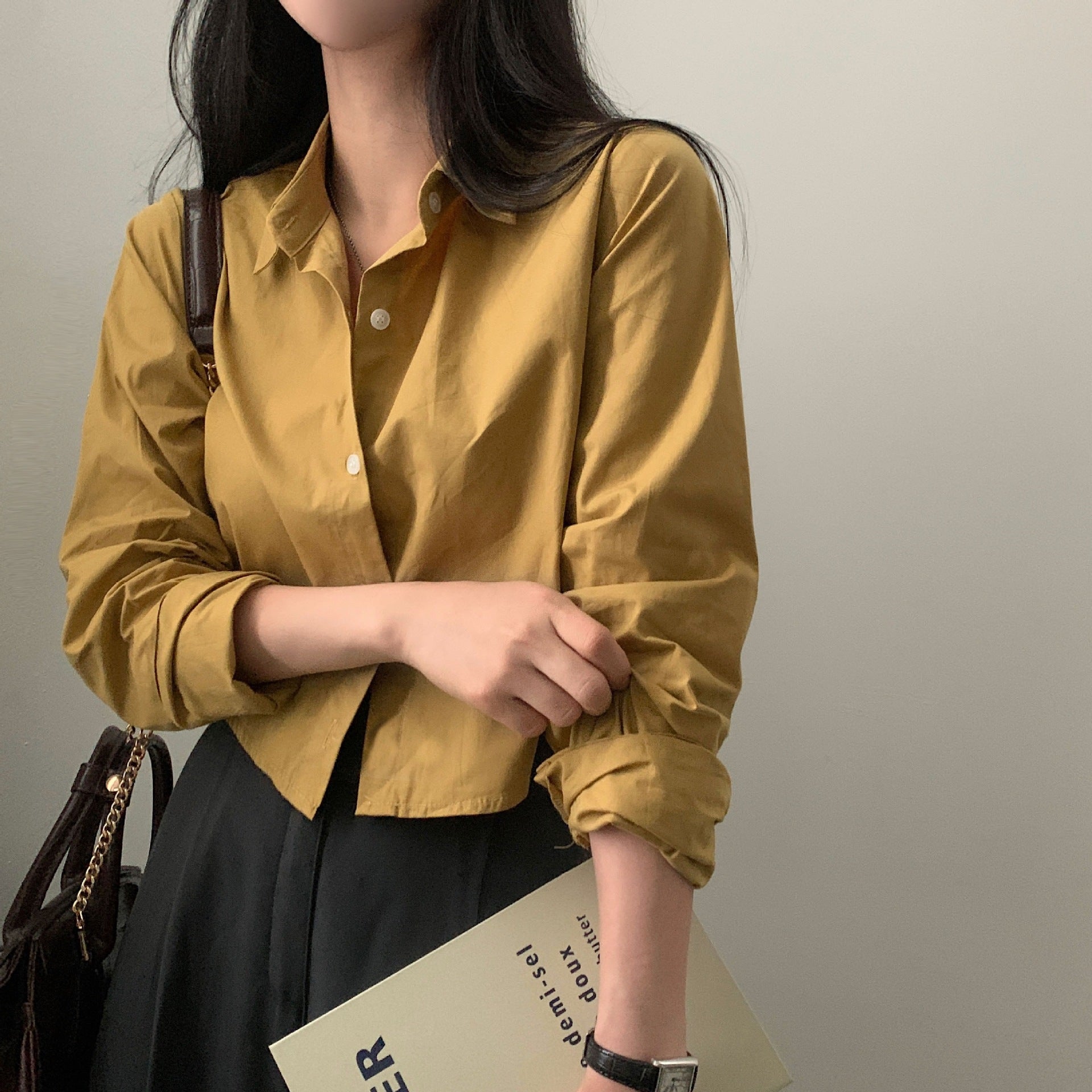 Basic Long Sleeve Short Shirt - Women's Spring & Autumn Bottoming Layer