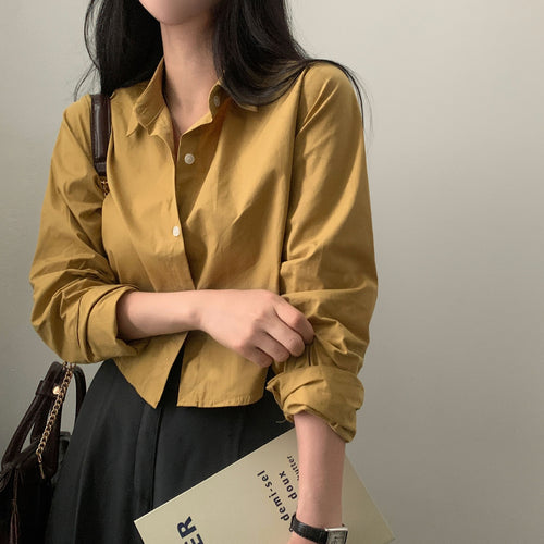 Basic Long Sleeve Short Shirt - Women's Spring & Autumn Bottoming Layer