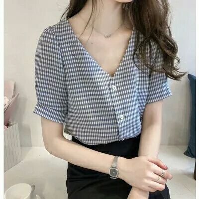 Summer New Style V-Neck Plaid Shirt - Effortlessly Fresh & Feminine