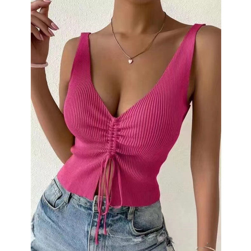 New Summer Fashion Drawstring American Versatile Drawstring Vest