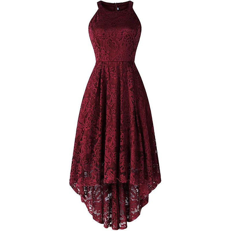 New Lace Banquet Evening Dress for Women – Celebrity Style Host Gown, High-Low Hem, Elegant Engagement & Annual Meeting Dress