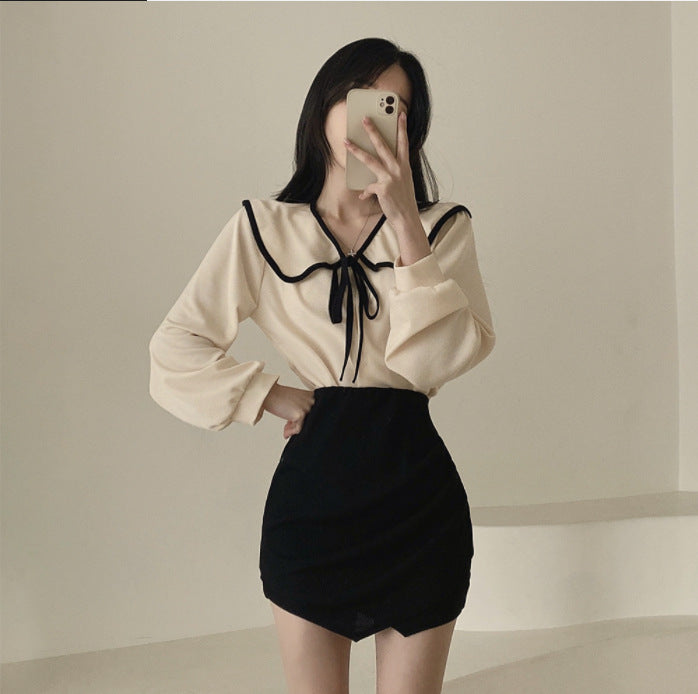 Chic Lace-Up Lapel Shirt - Loose Slim-Fit Spring Top for Women