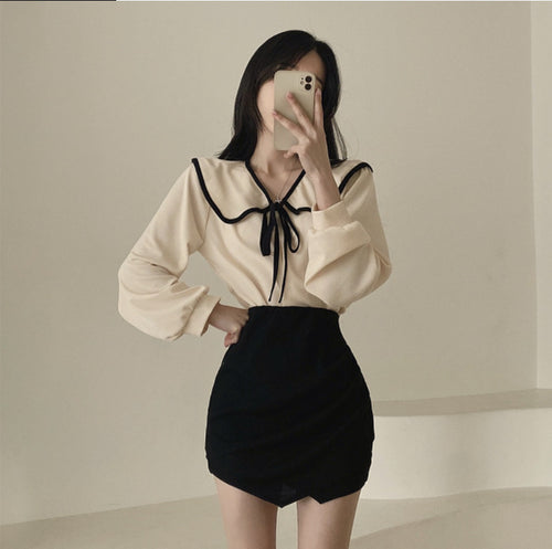 Chic Lace-Up Lapel Shirt - Loose Slim-Fit Spring Top for Women