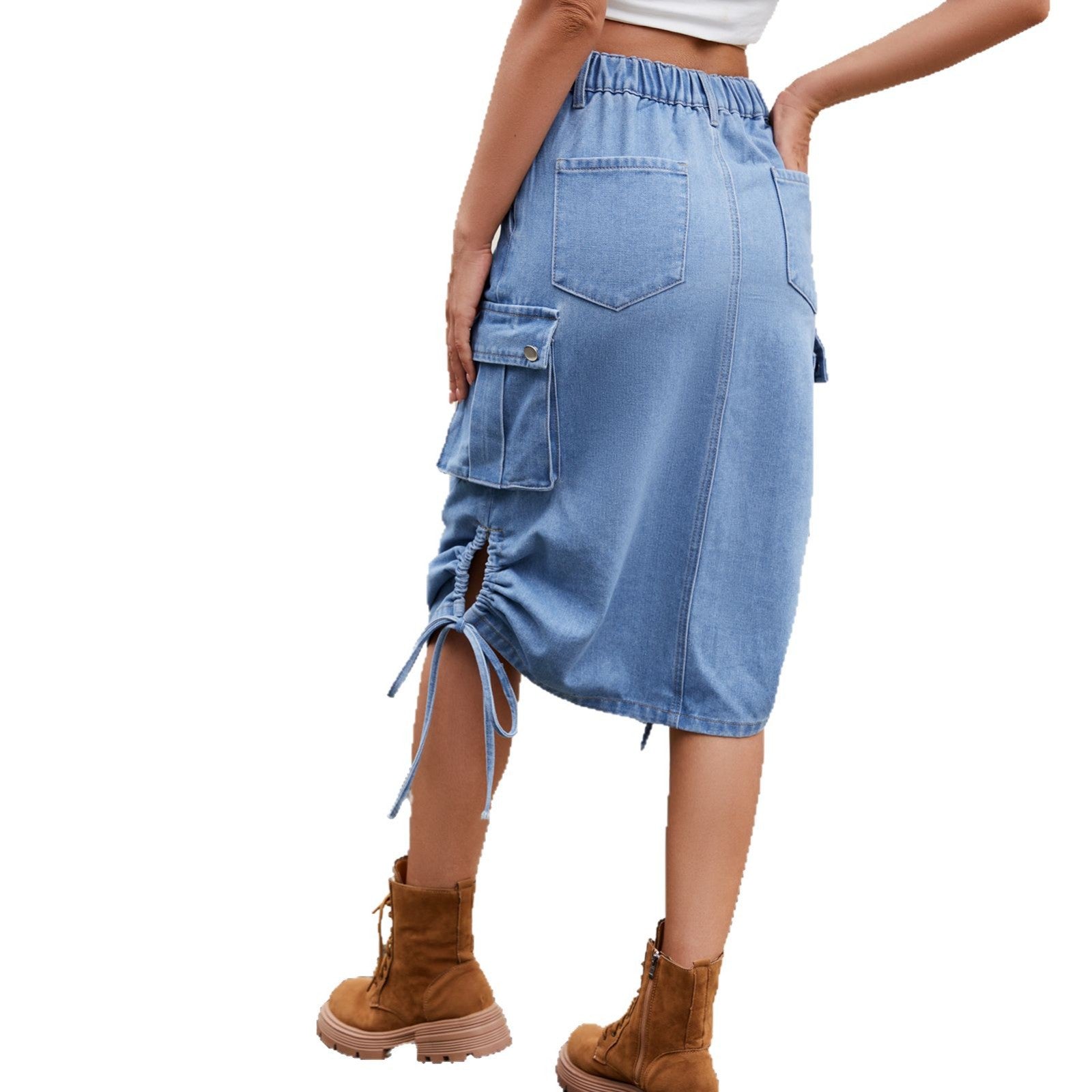 Women's Wish New Denim Lace-Up Workwear Skirt - Trendy Casual Mid-Length Utility Style