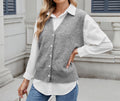 Women's Casual Knitted Sweater Vest - Trendy One-Row Button Front, Sleeveless V-Neck Knitwear