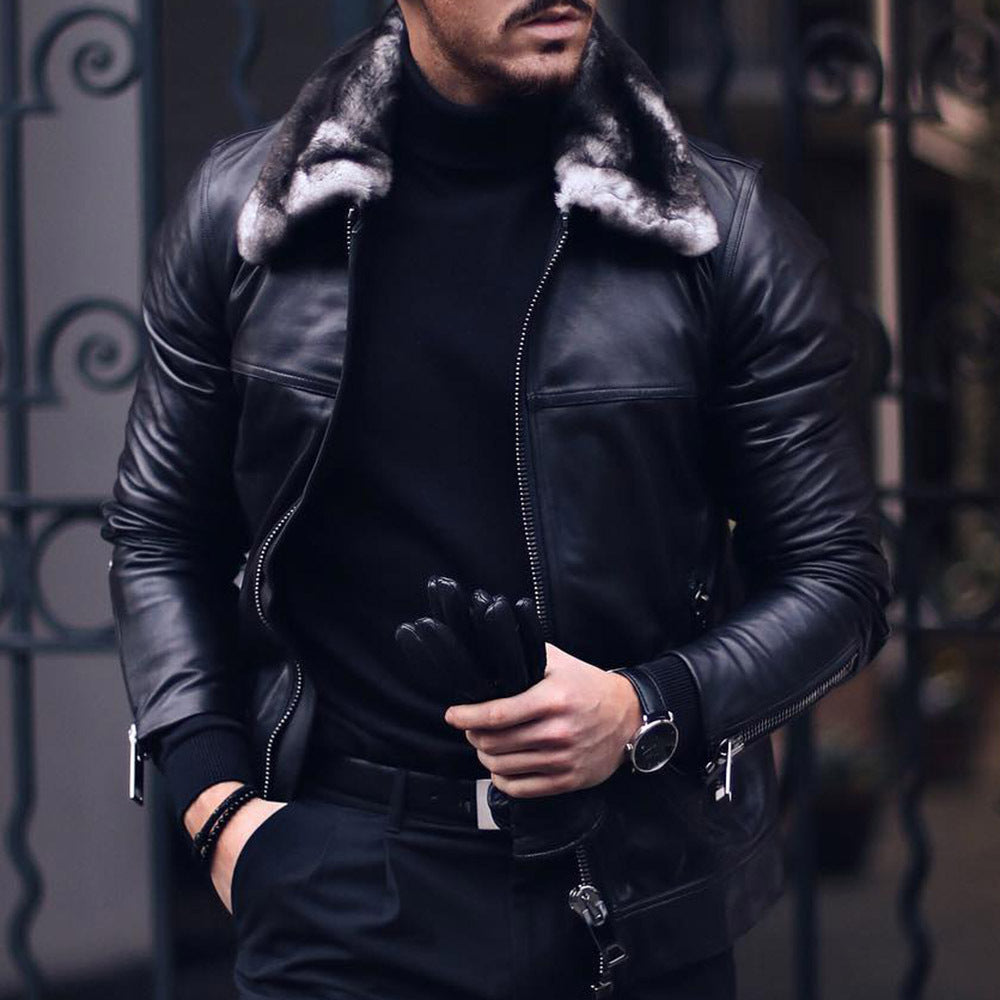 Men’s Black Slim Fit Zipper Leather Jacket