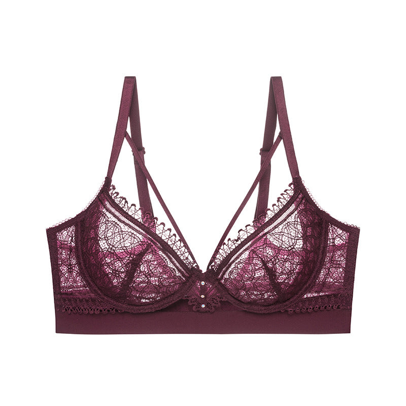 Women French bra, ultra-thin, big breasts, thin, hollow, breast-retracting, lace, beautiful back, beautiful breasts Bra