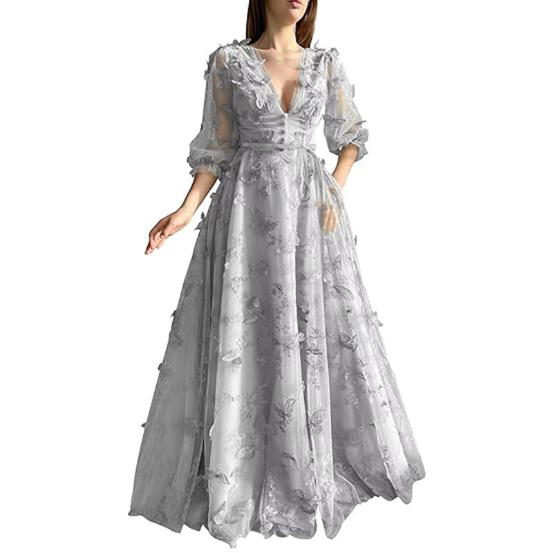 Luxury French Green Evening Dress for Women – Elegant Niche Banquet Gown, High-End Birthday Host Dress