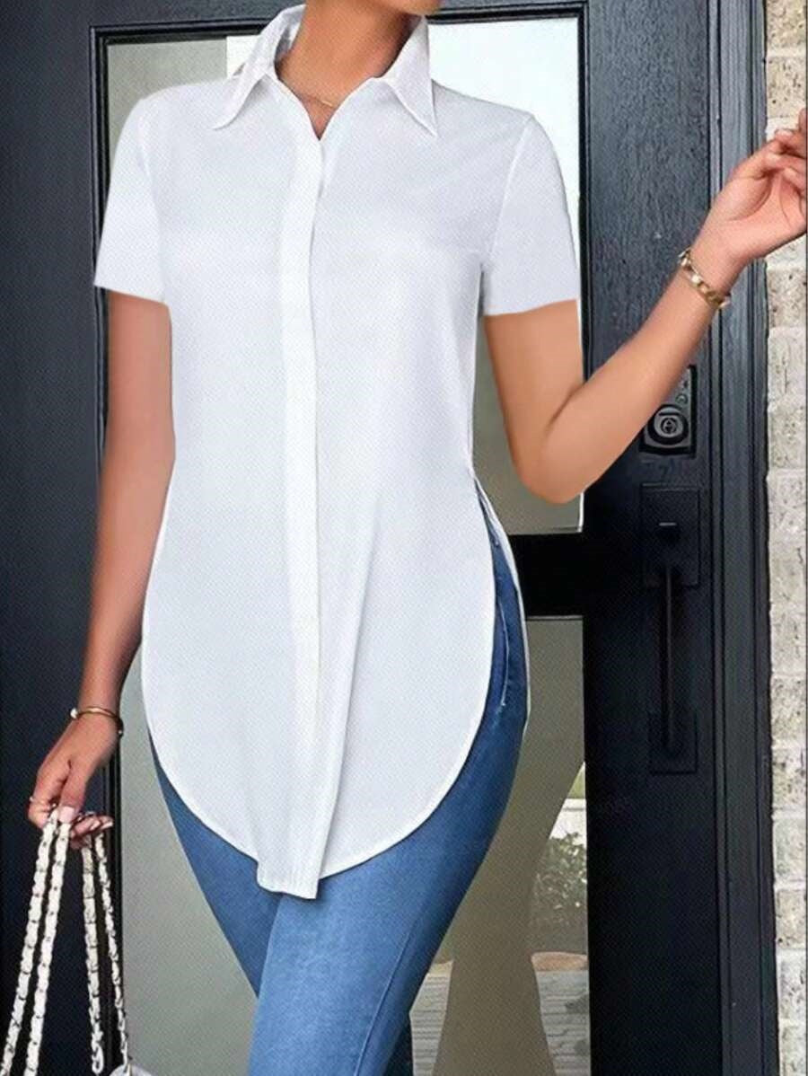 Women's Summer Fashion Simple Polo Collar Shirt