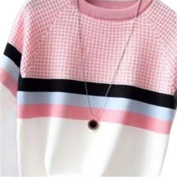Women's Slim Fit Contrast Color Knit Pullover T-Shirt - Short Sleeve