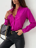 Women's Autumn V-Neck Shirt - Long Sleeve Solid Color Casual Blouse