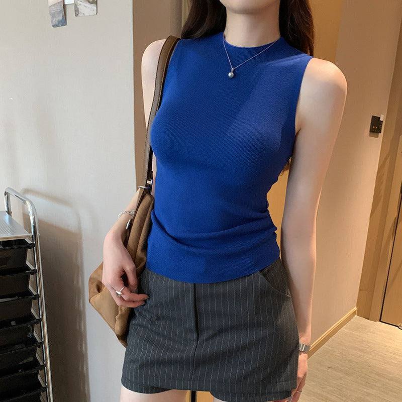 Summer Slim Fit Half-High Collar Sleeveless Sweater - Hot Girl Inner Vest Top