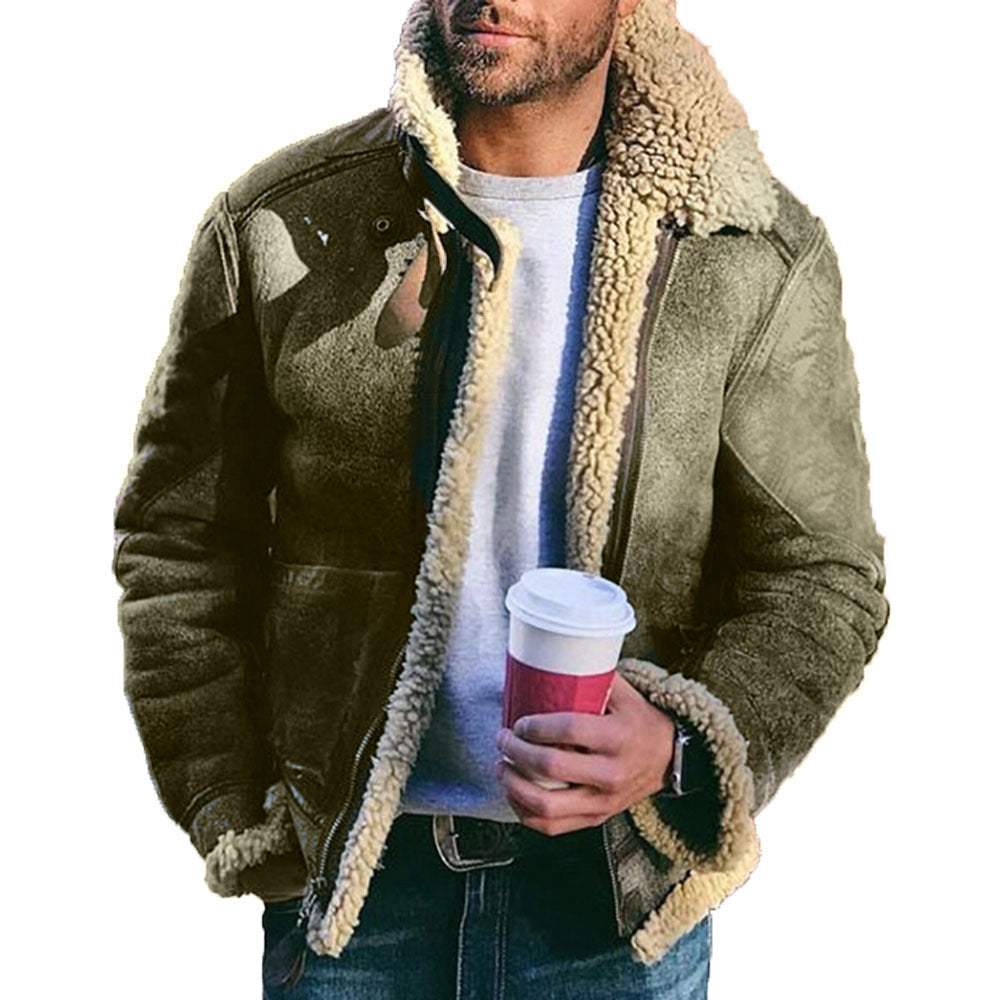 Men’s Belted Imitation Leather Wool Coat