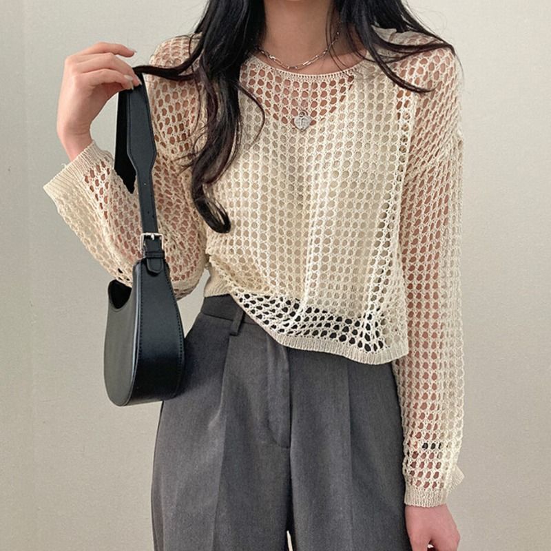 Summer 2025 Sweet & Spicy Pure Desire Style Women's Two-Piece Set - Thin Knit Sweater + Spaghetti Strap Sun-Protective Blouse